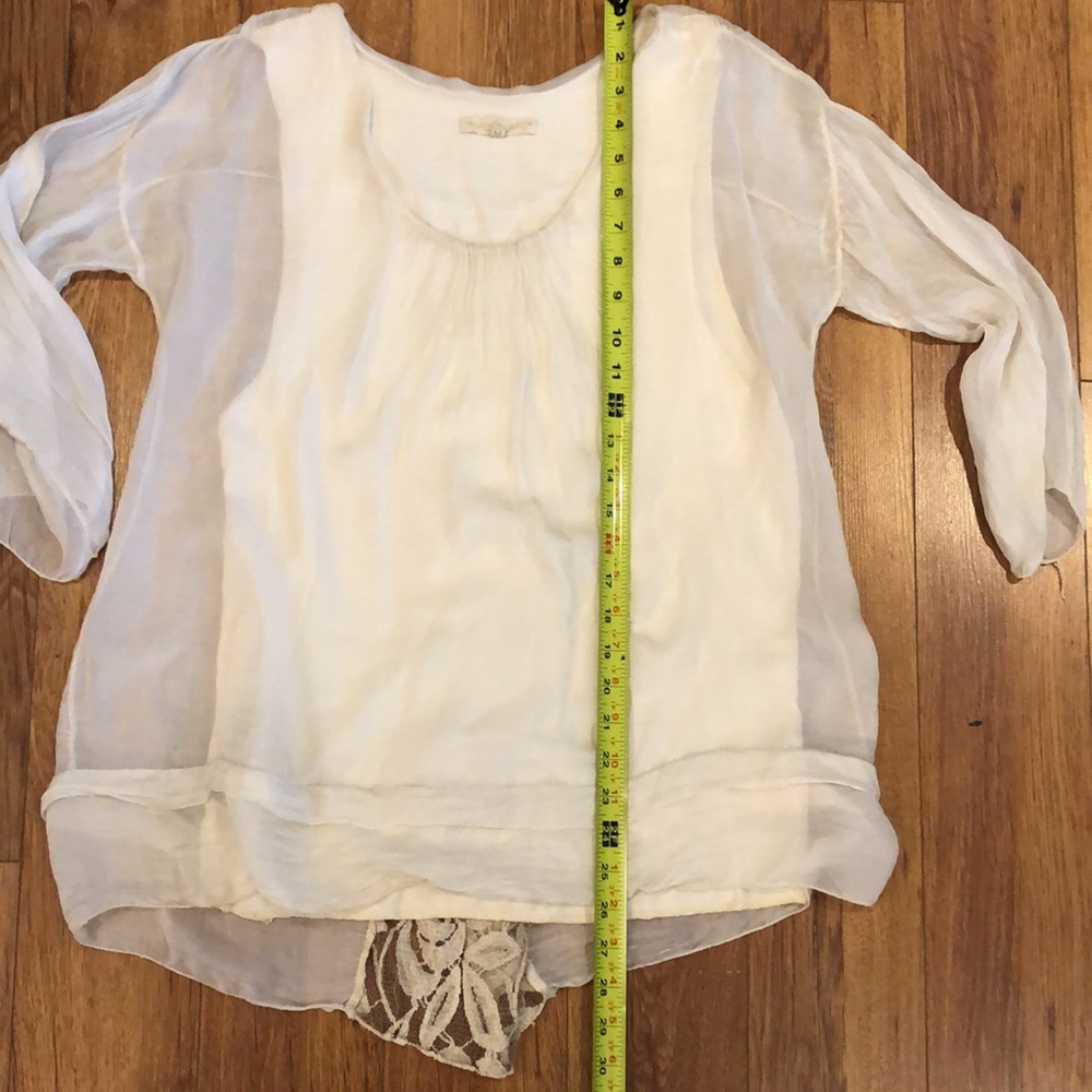 Pure silk poet blouse with lace insert and abalone buttons - Picture 12 of 15